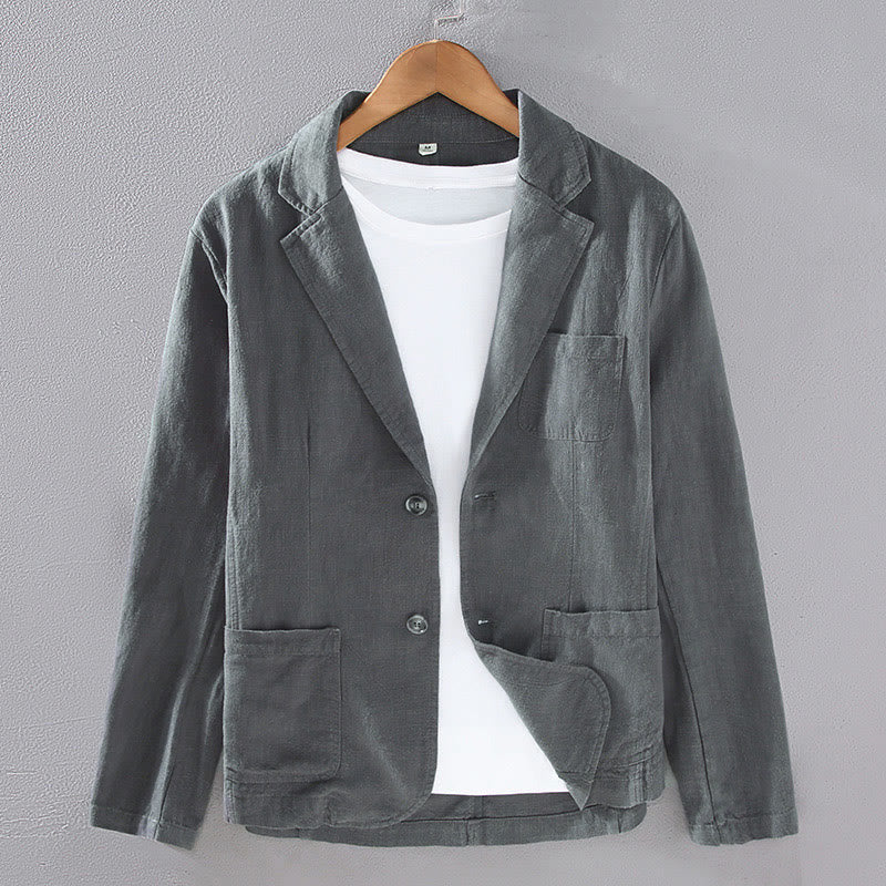 Camisa de lino con botones y bolsillos para hombre, diseño liso, de manga larga y Buddha Stones - Gris oscuro - US/UK/AU42, EU52 (3XL) - image 0