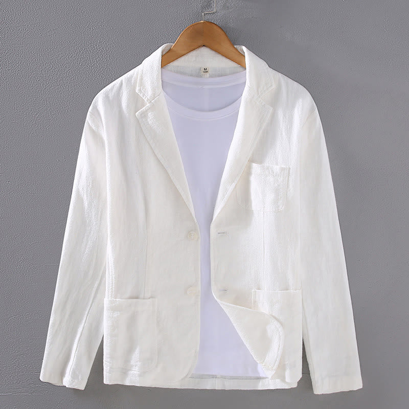 Camisa de lino con botones y bolsillos para hombre, diseño liso, de manga larga y Buddha Stones - Blanco - US/UK/AU42, EU52 (3XL) - image 2