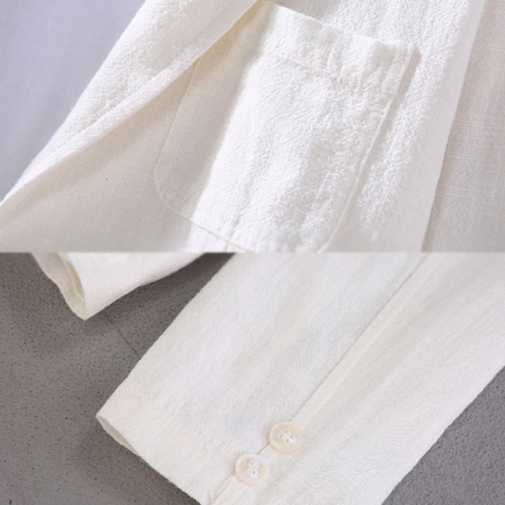 Camisa de lino con botones y bolsillos para hombre, diseño liso, de manga larga y Buddha Stones - image 4