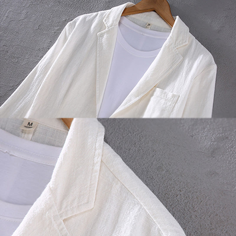 Camisa de lino con botones y bolsillos para hombre, diseño liso, de manga larga y Buddha Stones - image 7