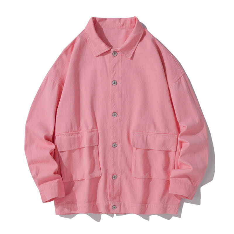 Chaqueta de algodón para hombre, con cuello alto, botones y manga larga, con estampado de Buddha Stones y bolsillos. - Rosa claro - US/UK/AU50, UE60 (5XL) - image 9
