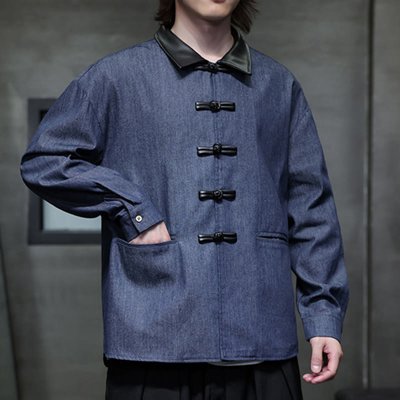 Camisa de algodón de manga larga con botones de rana y bolsillos para hombre de Buddha Stones - image 6