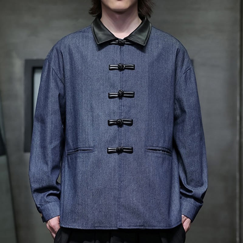 Camisa de algodón de manga larga con botones de rana y bolsillos para hombre de Buddha Stones - image 11