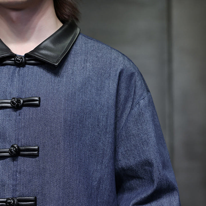 Camisa de algodón de manga larga con botones de rana y bolsillos para hombre de Buddha Stones - image 13
