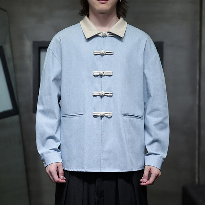 Camisa de algodón de manga larga con botones de rana y bolsillos para hombre de Buddha Stones - image 17