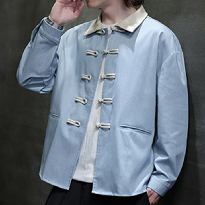 Camisa de algodón de manga larga con botones de rana y bolsillos para hombre de Buddha Stones - image 18