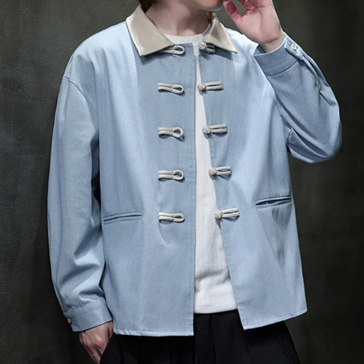 Camisa de algodón de manga larga con botones de rana y bolsillos para hombre de Buddha Stones - image 16
