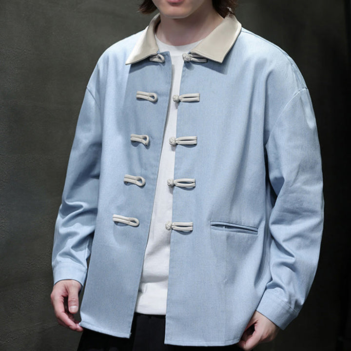 Camisa de algodón de manga larga con botones de rana y bolsillos para hombre de Buddha Stones - image 20