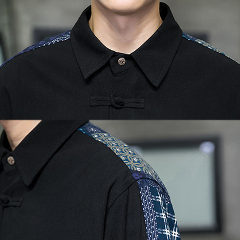 Camisa de manga larga de algodón con estampado floral y costuras de Buddha Stones para hombre - image 8