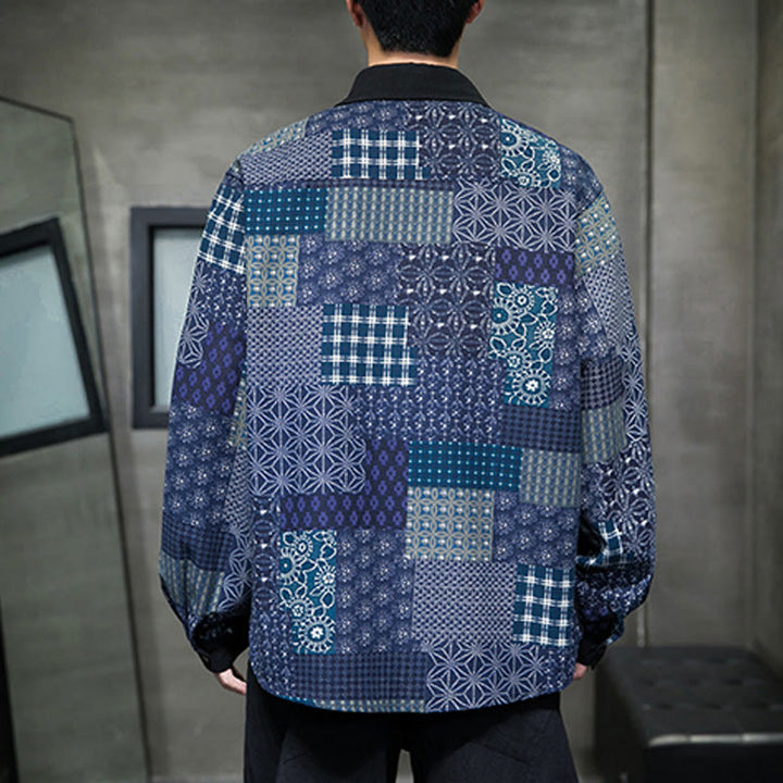 Camisa de manga larga de algodón con estampado floral y costuras de Buddha Stones para hombre - image 5