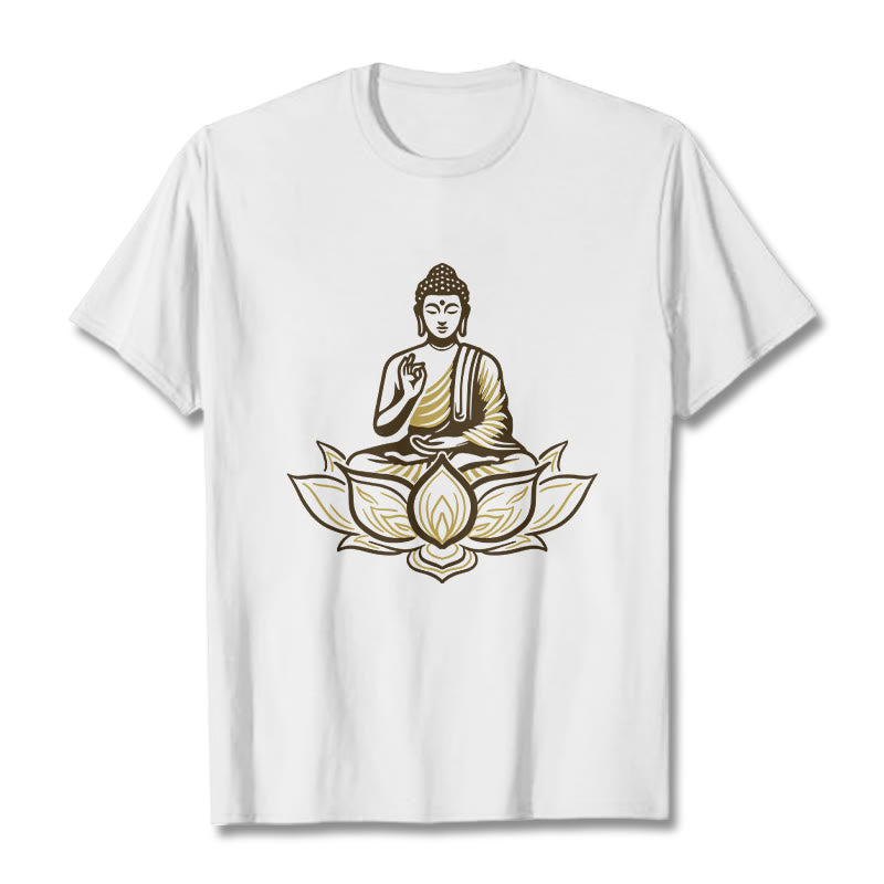 Camiseta "Buddha Stones" con Buda meditando en el loto - Blanco - 2XL - image 1