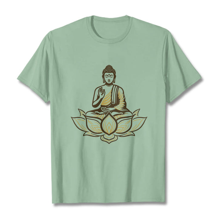 Camiseta "Buddha Stones" con Buda meditando en el loto - Verde pálido - 2XL - image 15