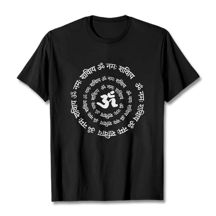 Camiseta de algodón con diseño de mantras sánscritos y símbolo OM de Buddha Stones - Negro - 2XL - image 7
