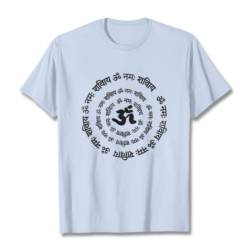 Camiseta de algodón con diseño de mantras sánscritos y símbolo OM de Buddha Stones - Cian claro - 2XL - image 11