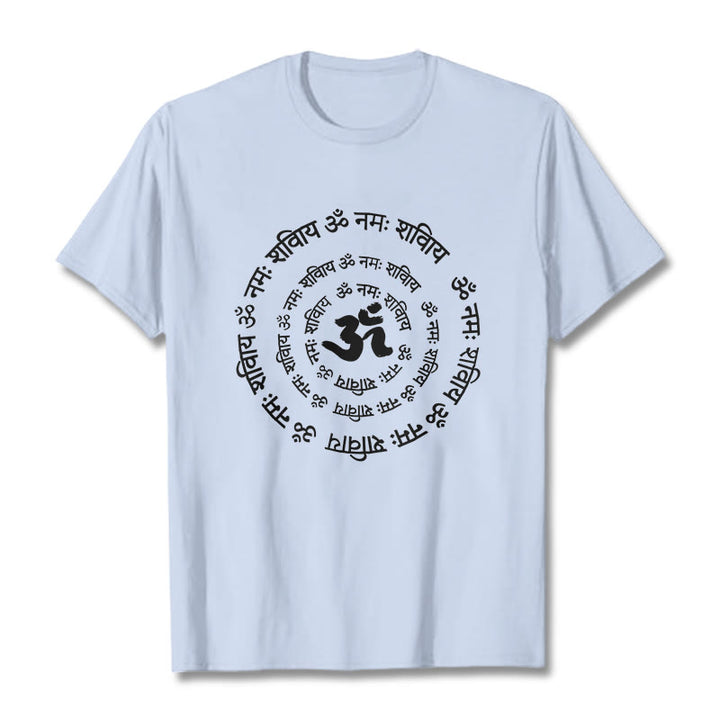 Camiseta de algodón con diseño de mantras sánscritos y símbolo OM de Buddha Stones - Cian claro - 2XL - image 11
