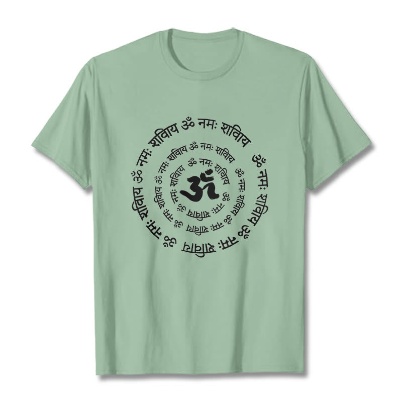 Camiseta de algodón con diseño de mantras sánscritos y símbolo OM de Buddha Stones - Verde pálido - 2XL - image 18