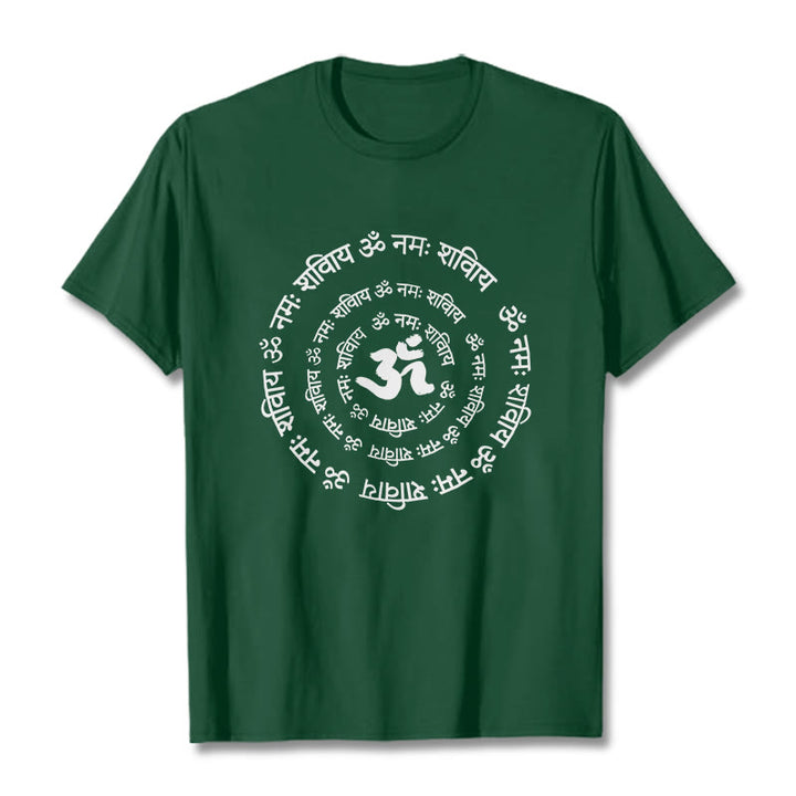 Camiseta de algodón con diseño de mantras sánscritos y símbolo OM de Buddha Stones - Verde bosque - 2XL - image 1
