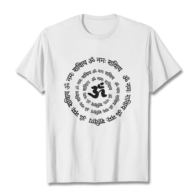Camiseta de algodón con diseño de mantras sánscritos y símbolo OM de Buddha Stones - Blanco - 2XL - image 4