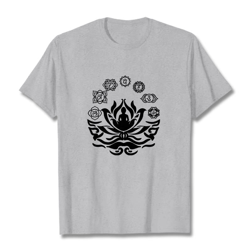 Camiseta con diseño de flor de loto de Buda y mantras sánscritos con símbolo OM de Buddha Stones - Gris claro - 2XL - image 20