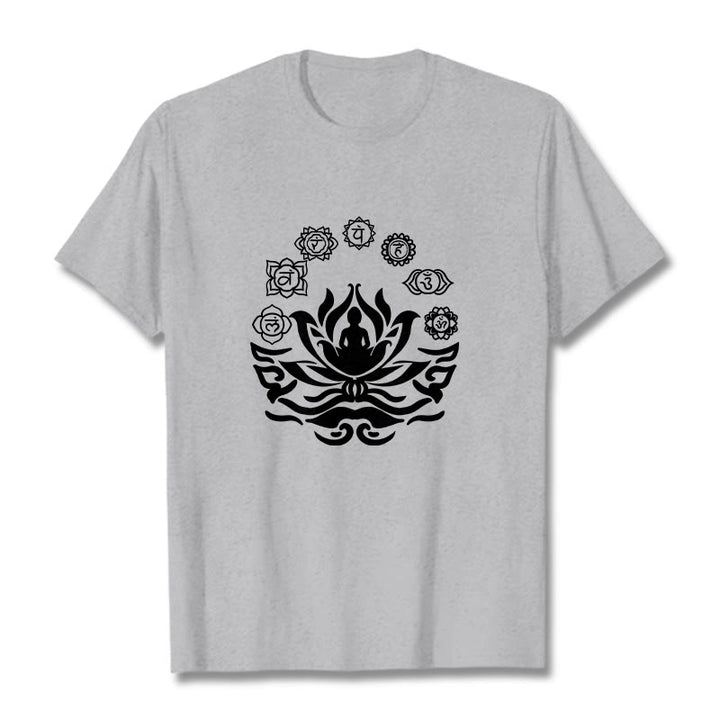 Camiseta con diseño de flor de loto de Buda y mantras sánscritos con símbolo OM de Buddha Stones - Gris claro - 2XL - image 20