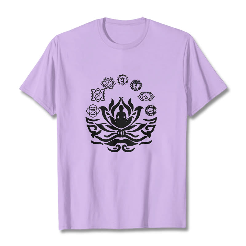 Camiseta con diseño de flor de loto de Buda y mantras sánscritos con símbolo OM de Buddha Stones - Ciruela - 2XL - image 14