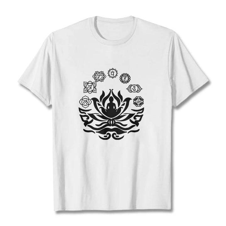 Camiseta con diseño de flor de loto de Buda y mantras sánscritos con símbolo OM de Buddha Stones - Blanco - 2XL - image 1