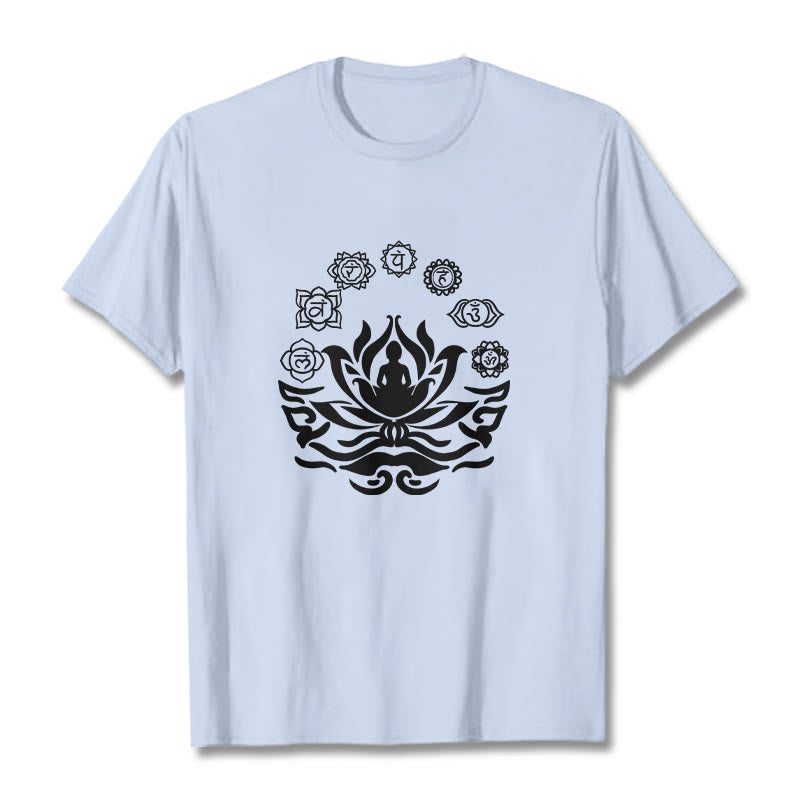 Camiseta con diseño de flor de loto de Buda y mantras sánscritos con símbolo OM de Buddha Stones - Cian claro - 2XL - image 11