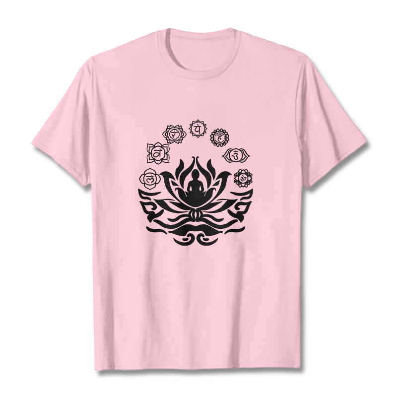 Camiseta con diseño de flor de loto de Buda y mantras sánscritos con símbolo OM de Buddha Stones - Rosa claro - 2XL - image 16