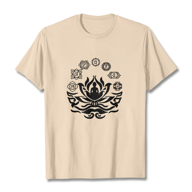 Camiseta con diseño de flor de loto de Buda y mantras sánscritos con símbolo OM de Buddha Stones - Sopa de mariscos - 2XL - image 12