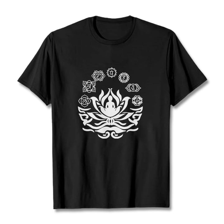 Camiseta con diseño de flor de loto de Buda y mantras sánscritos con símbolo OM de Buddha Stones - Negro - 2XL - image 7
