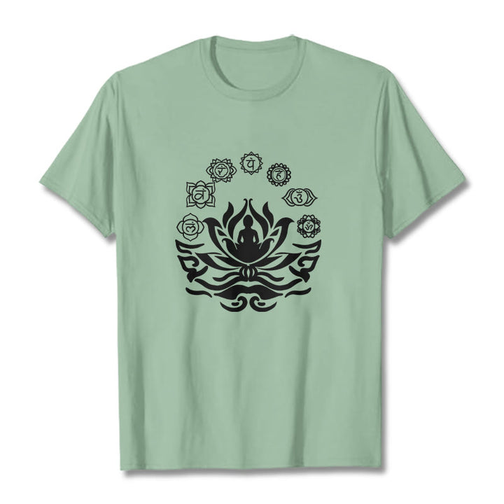Camiseta con diseño de flor de loto de Buda y mantras sánscritos con símbolo OM de Buddha Stones - Verde pálido - 2XL - image 18