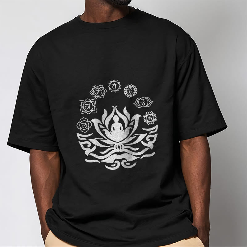 Camiseta con diseño de flor de loto de Buda y mantras sánscritos con símbolo OM de Buddha Stones - image 8