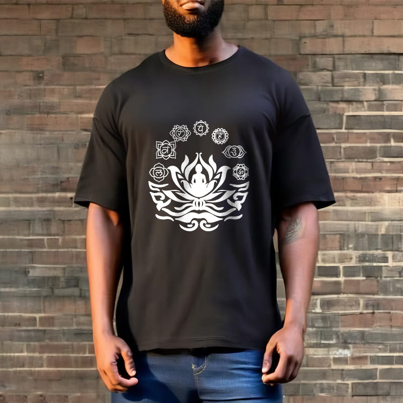 Camiseta con diseño de flor de loto de Buda y mantras sánscritos con símbolo OM de Buddha Stones - image 9