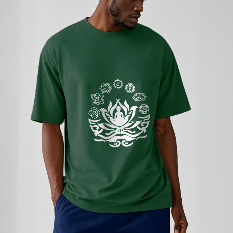 Camiseta con diseño de flor de loto de Buda y mantras sánscritos con símbolo OM de Buddha Stones - image 6