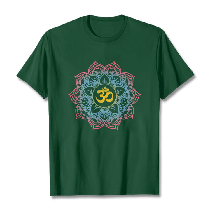 Camiseta con diseño de símbolo OM de mandala en forma de loto y Buddha Stones - Verde bosque - 2XL - image 6