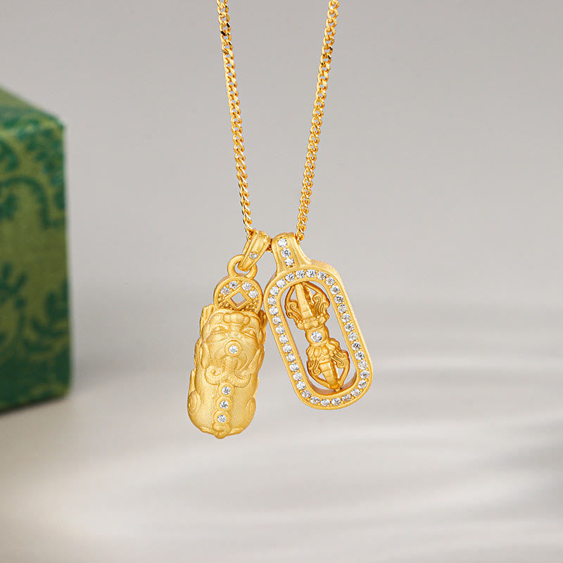 Colgante de plata de ley 925 con Buddha Stones y mini PiXiu Dorje Vajra Wealth - Dorado - Pixiu Dorje Vajra - image 0