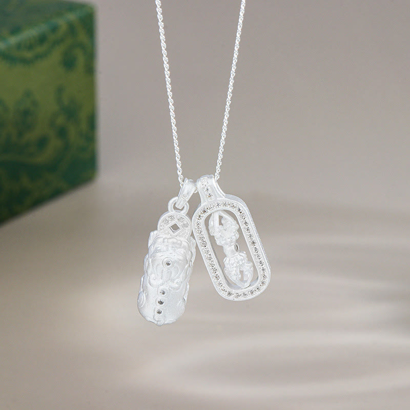 Colgante de plata de ley 925 con Buddha Stones y mini PiXiu Dorje Vajra Wealth - Plata - Pixiu Vajra - image 9