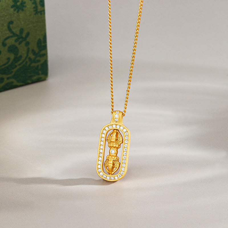 Colgante de plata de ley 925 con Buddha Stones y mini PiXiu Dorje Vajra Wealth - Dorado - Vajra - image 7