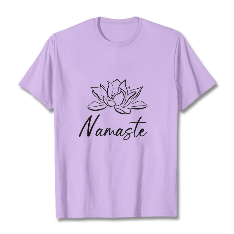 Camiseta de algodón con Buddha Stones, flor de loto sencilla y meditación Namaste - Ciruela - 2XL - image 17