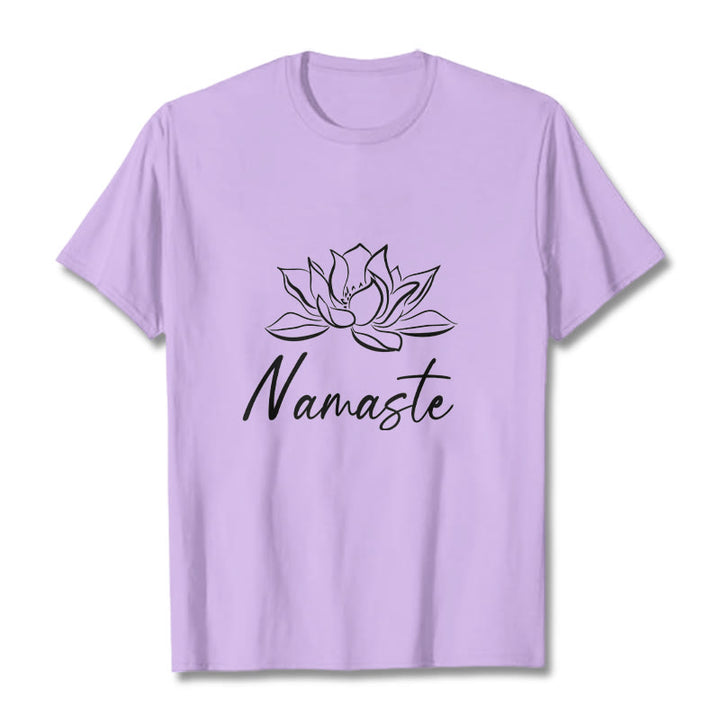Camiseta de algodón con Buddha Stones, flor de loto sencilla y meditación Namaste - Ciruela - 2XL - image 17