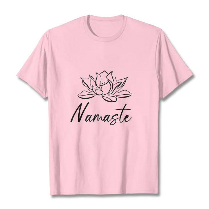Camiseta de algodón con Buddha Stones, flor de loto sencilla y meditación Namaste - Rosa claro - 2XL - image 13