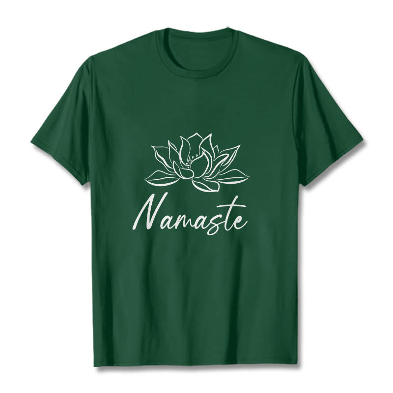 Camiseta de algodón con Buddha Stones, flor de loto sencilla y meditación Namaste - Verde bosque - 2XL - image 11