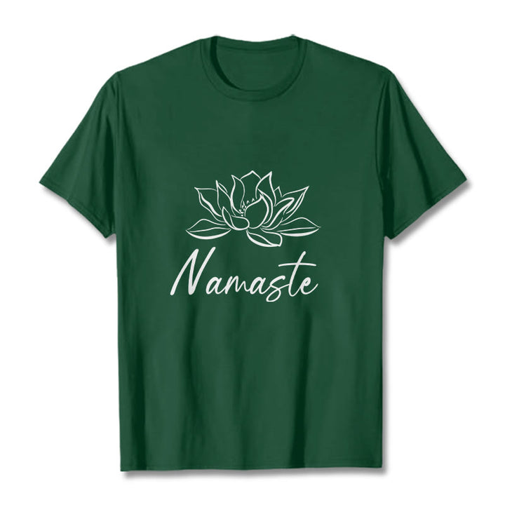 Camiseta de algodón con Buddha Stones, flor de loto sencilla y meditación Namaste - Verde bosque - 2XL - image 11