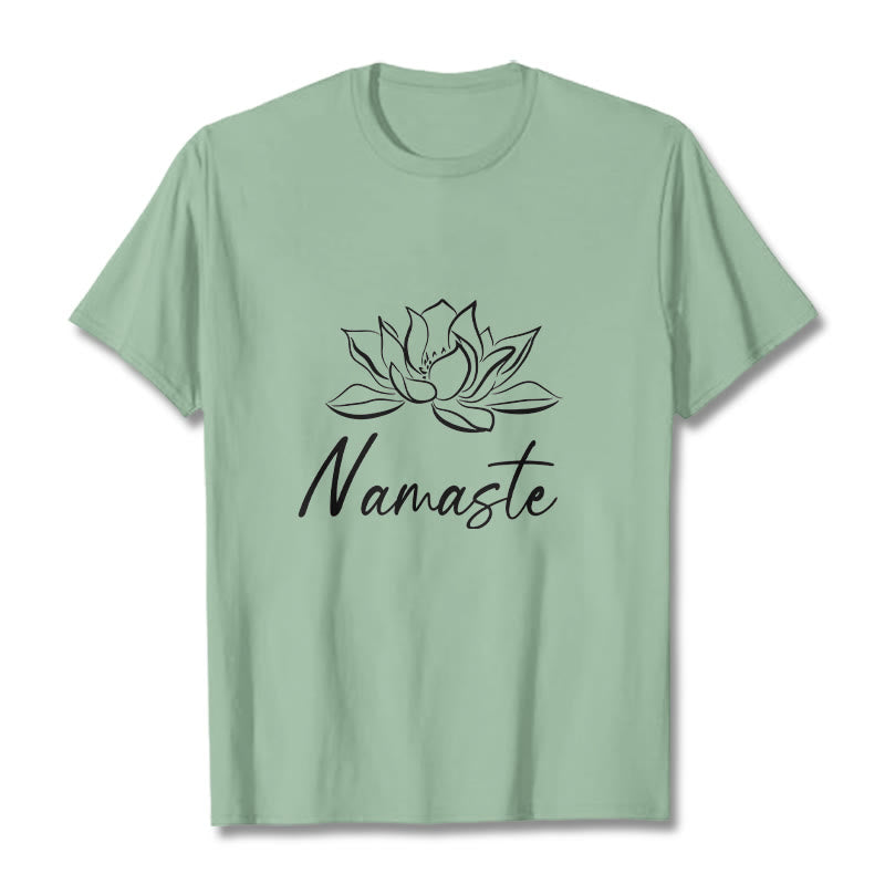 Camiseta de algodón con Buddha Stones, flor de loto sencilla y meditación Namaste - Verde pálido - 2XL - image 15