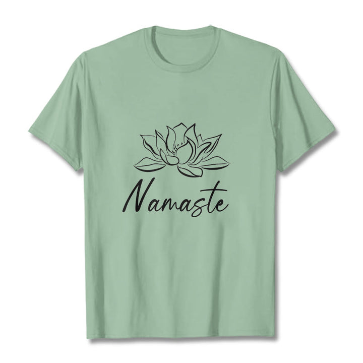 Camiseta de algodón con Buddha Stones, flor de loto sencilla y meditación Namaste - Verde pálido - 2XL - image 15