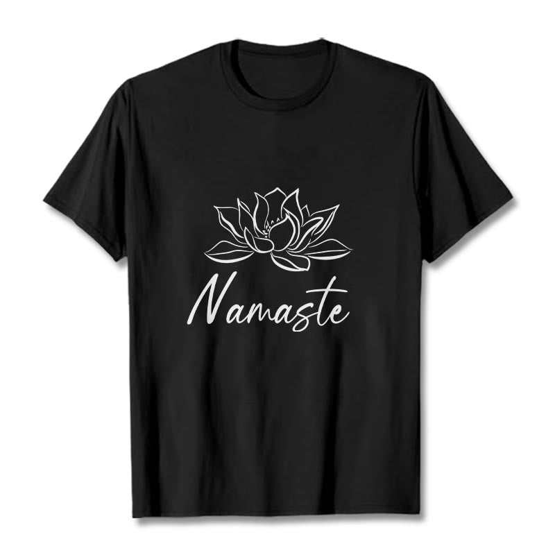 Camiseta de algodón con Buddha Stones, flor de loto sencilla y meditación Namaste - Negro - 2XL - image 1