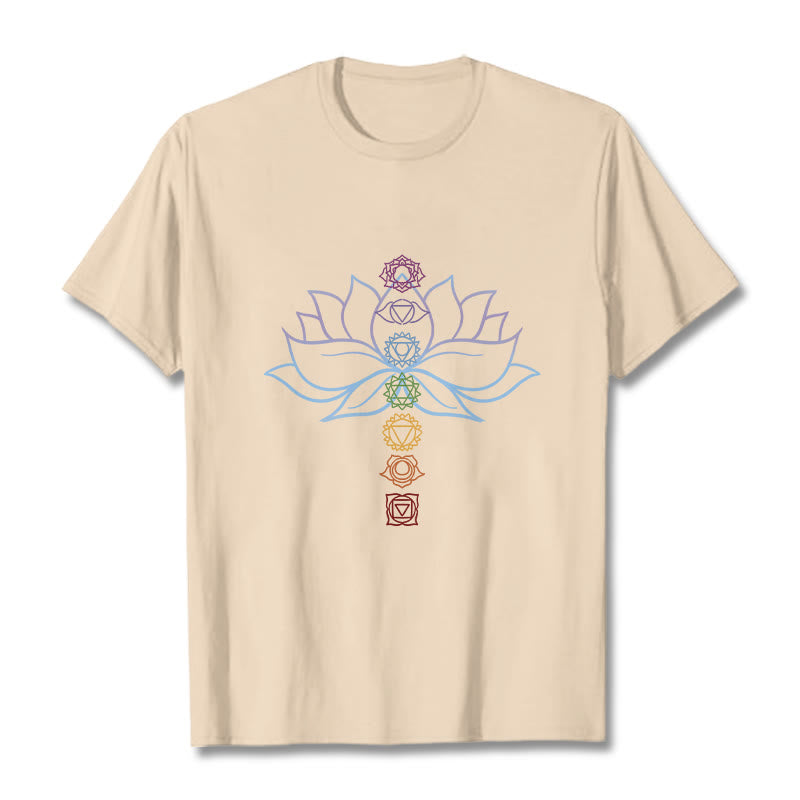 Camiseta de algodón con Buddha Stones, tonos pastel, flor de loto, símbolos de los chakras y meditación. - Sopa de mariscos - 2XL - image 9
