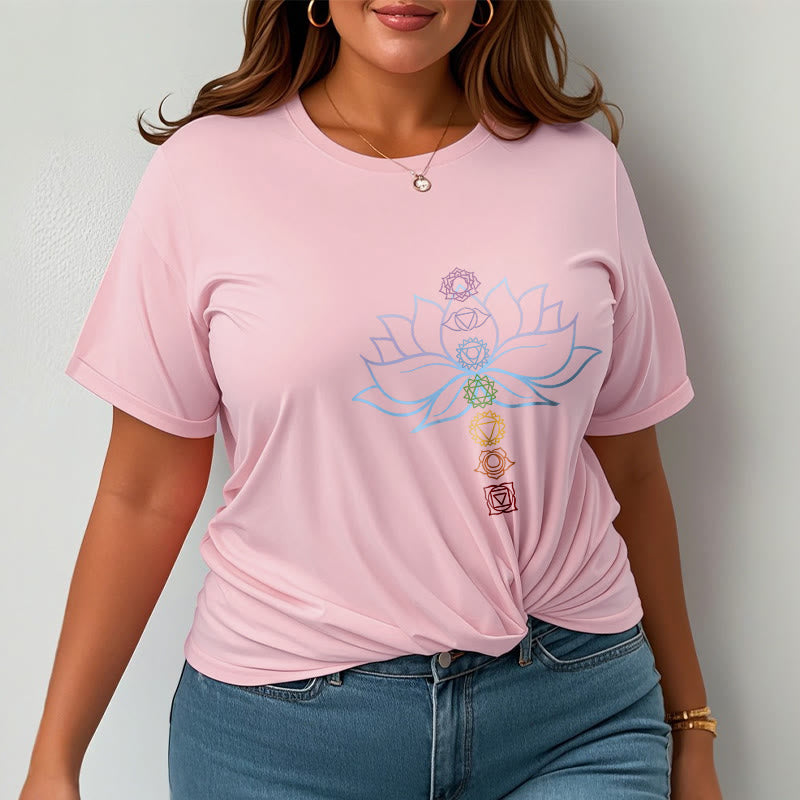 Camiseta de algodón con Buddha Stones, tonos pastel, flor de loto, símbolos de los chakras y meditación. - image 13