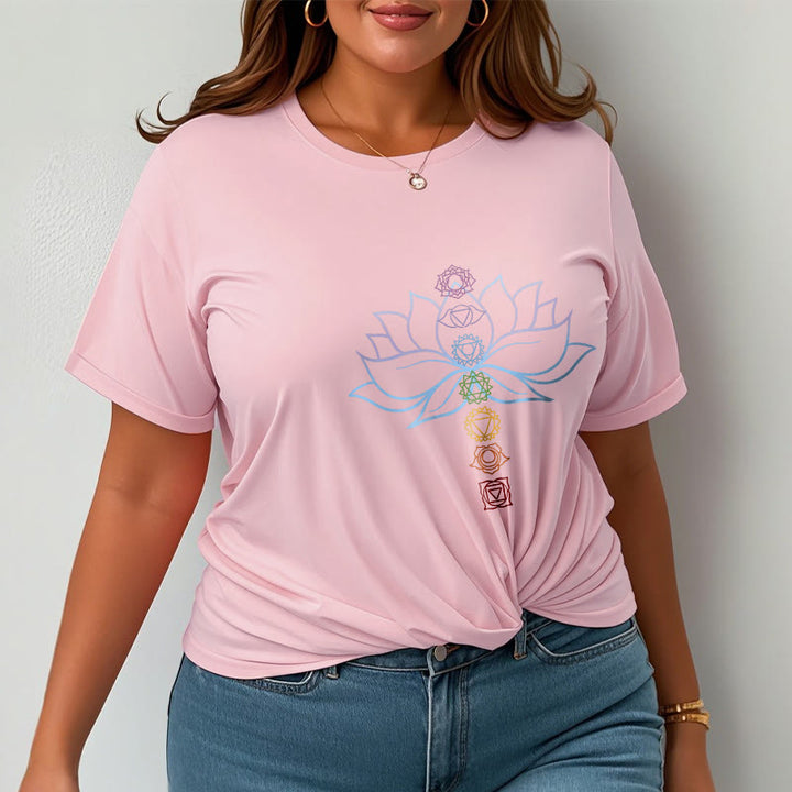 Camiseta de algodón con Buddha Stones, tonos pastel, flor de loto, símbolos de los chakras y meditación. - image 13