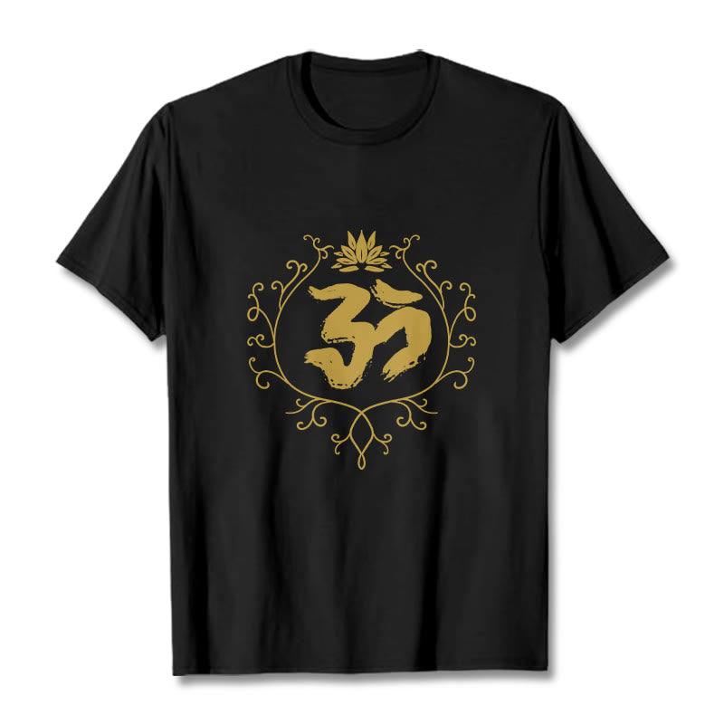 Camiseta de algodón con diseño de flor de loto, Buddha Stones y enredadera para meditación - Negro - 2XL - image 1